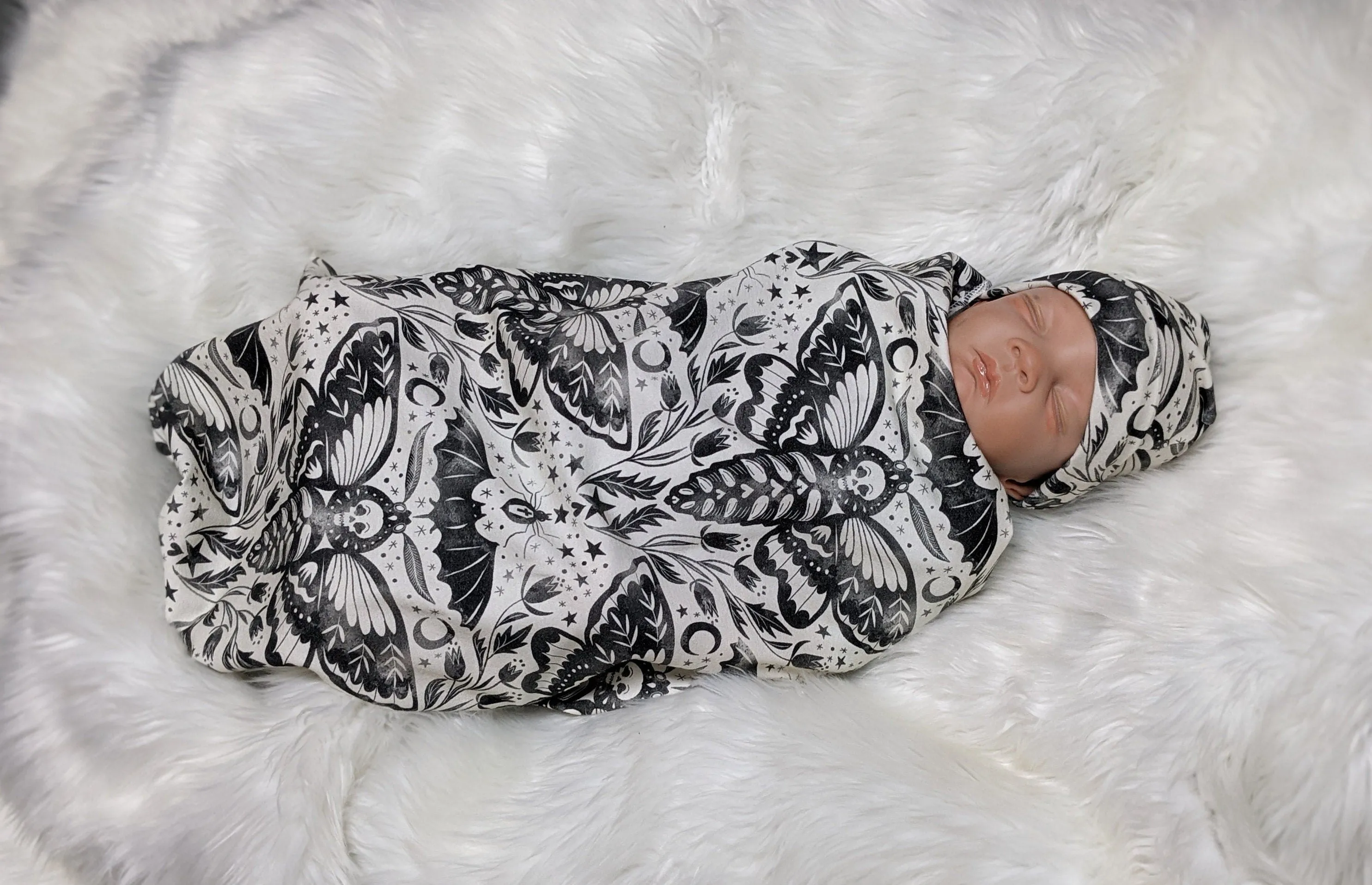 Gothic Baby Moon Magic Swaddle   Hat or Headband,Soft Stretchy Receiving Blanket,Dragonfly Butterfly All Seeing Eye