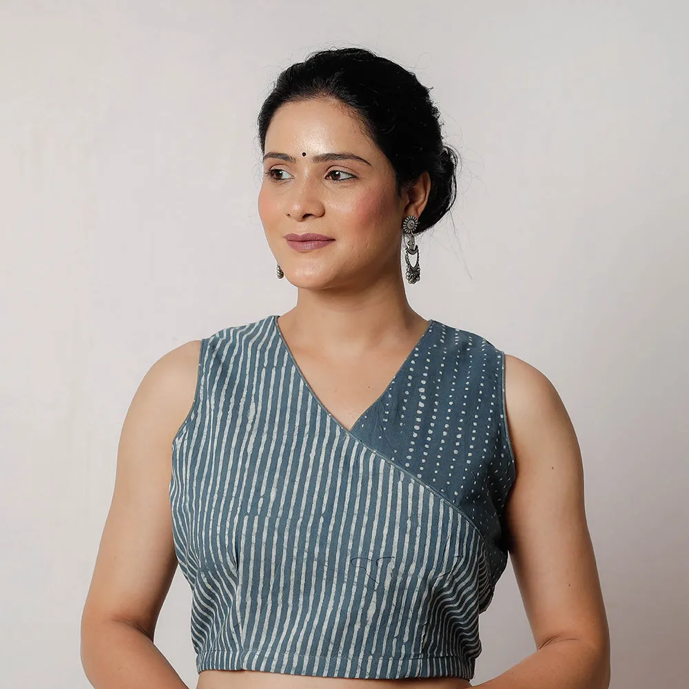 Grey - Bagru Dabu Block Printed Cotton Stitched Blouse