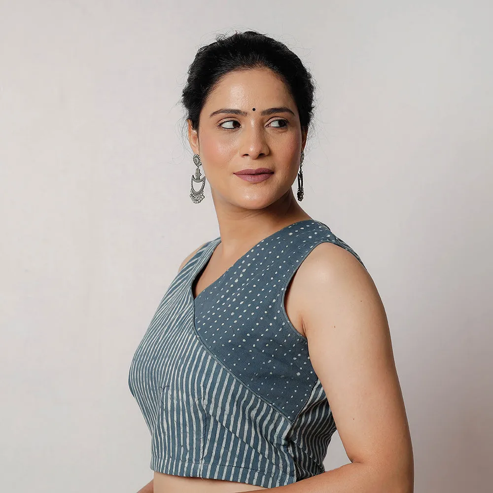 Grey - Bagru Dabu Block Printed Cotton Stitched Blouse