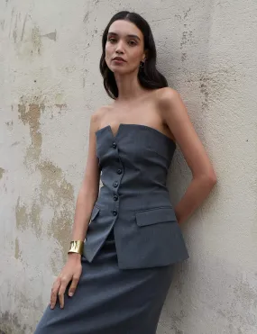 Grey Button Strapless Top
