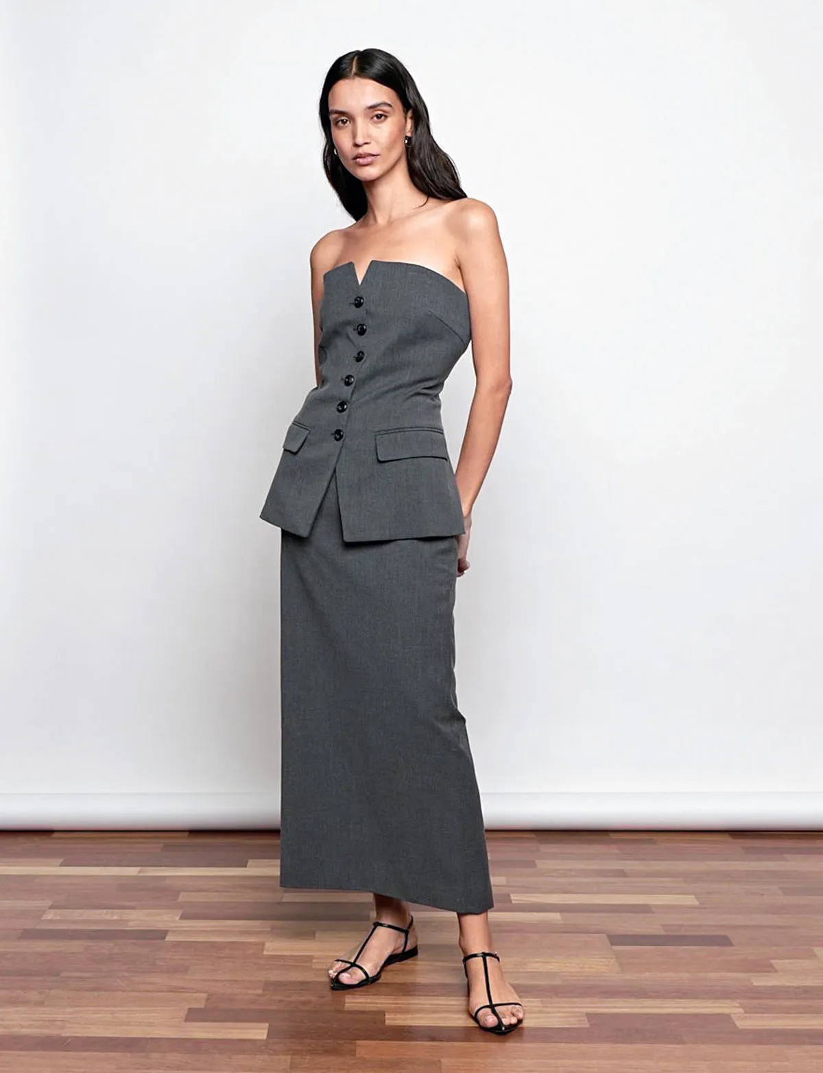 Grey Button Strapless Top