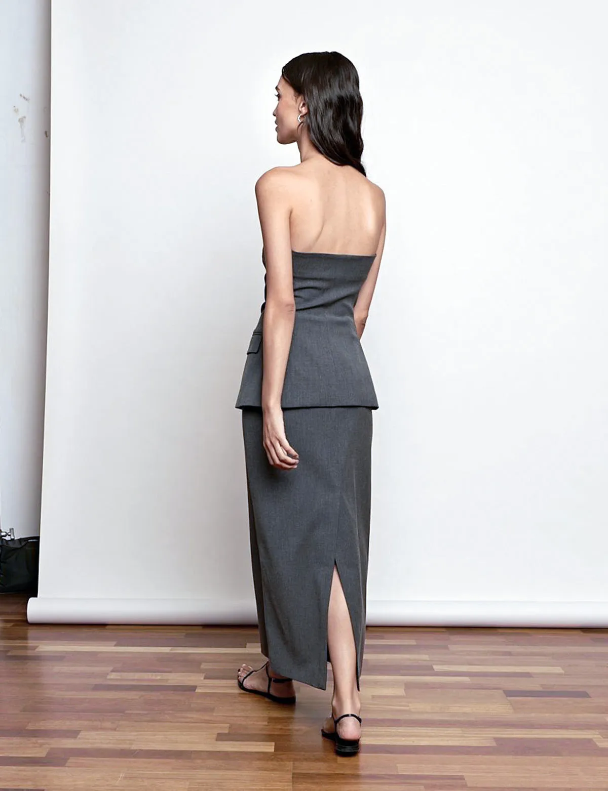 Grey Button Strapless Top