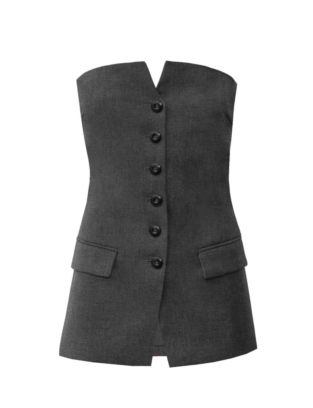 Grey Button Strapless Top