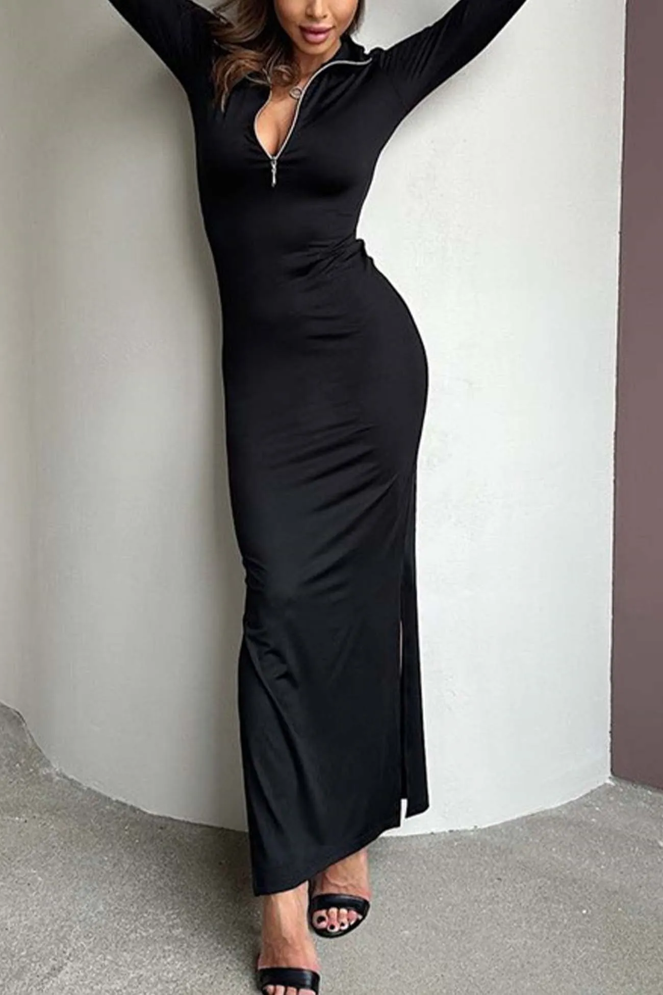 Half-Zip Slit Bodycon Dress