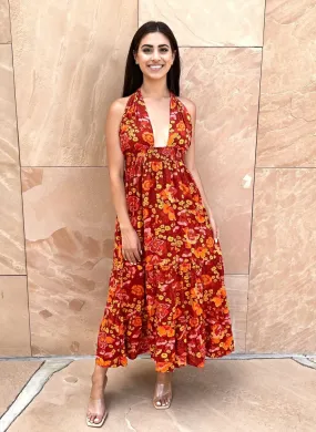 Halter Neck Floral Maxi Dress