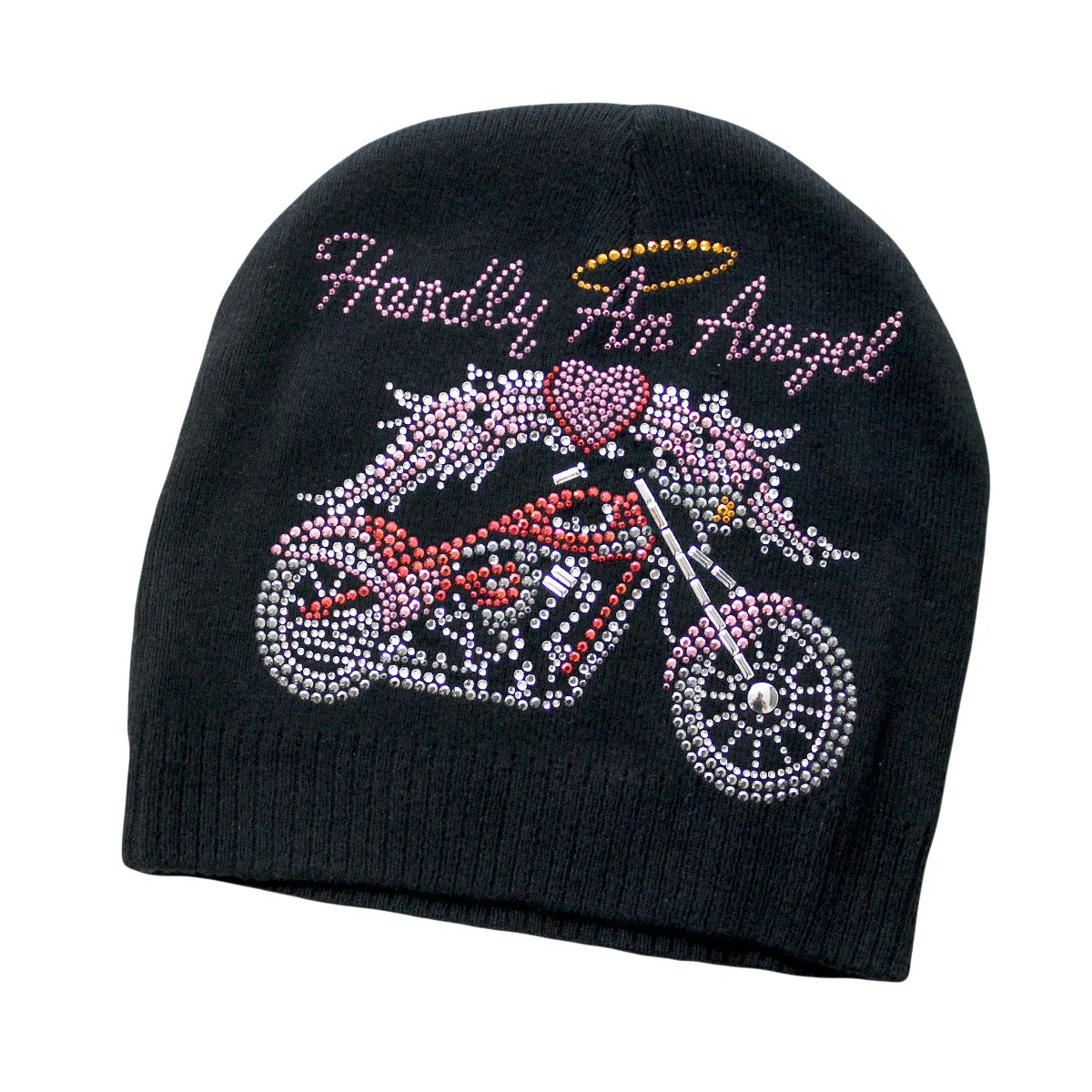 Hardly An Angel Motorcycle Knit Rhinestone Beanie