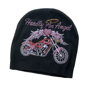 Hardly An Angel Motorcycle Knit Rhinestone Beanie