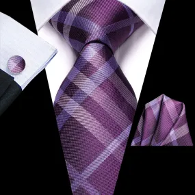 Hi-Tie Gradient Purple Tie Striped Necktie Pocket Square Cufflinks Set