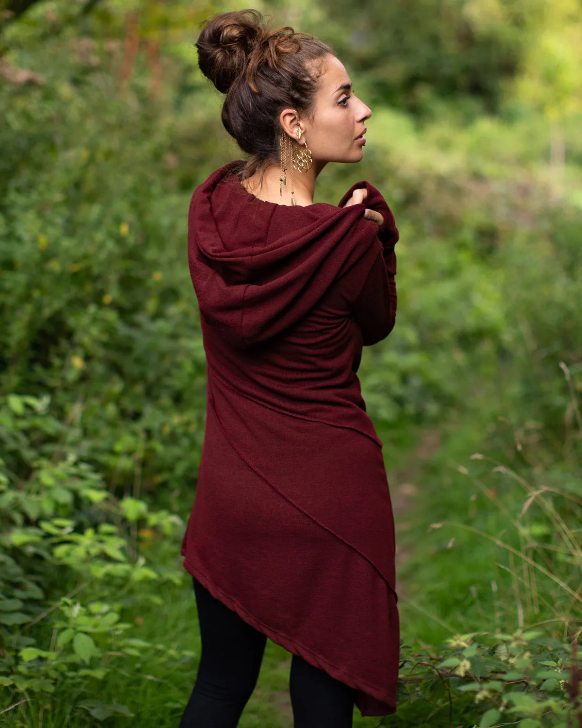 Hooded Pixie Dress Wine Red
