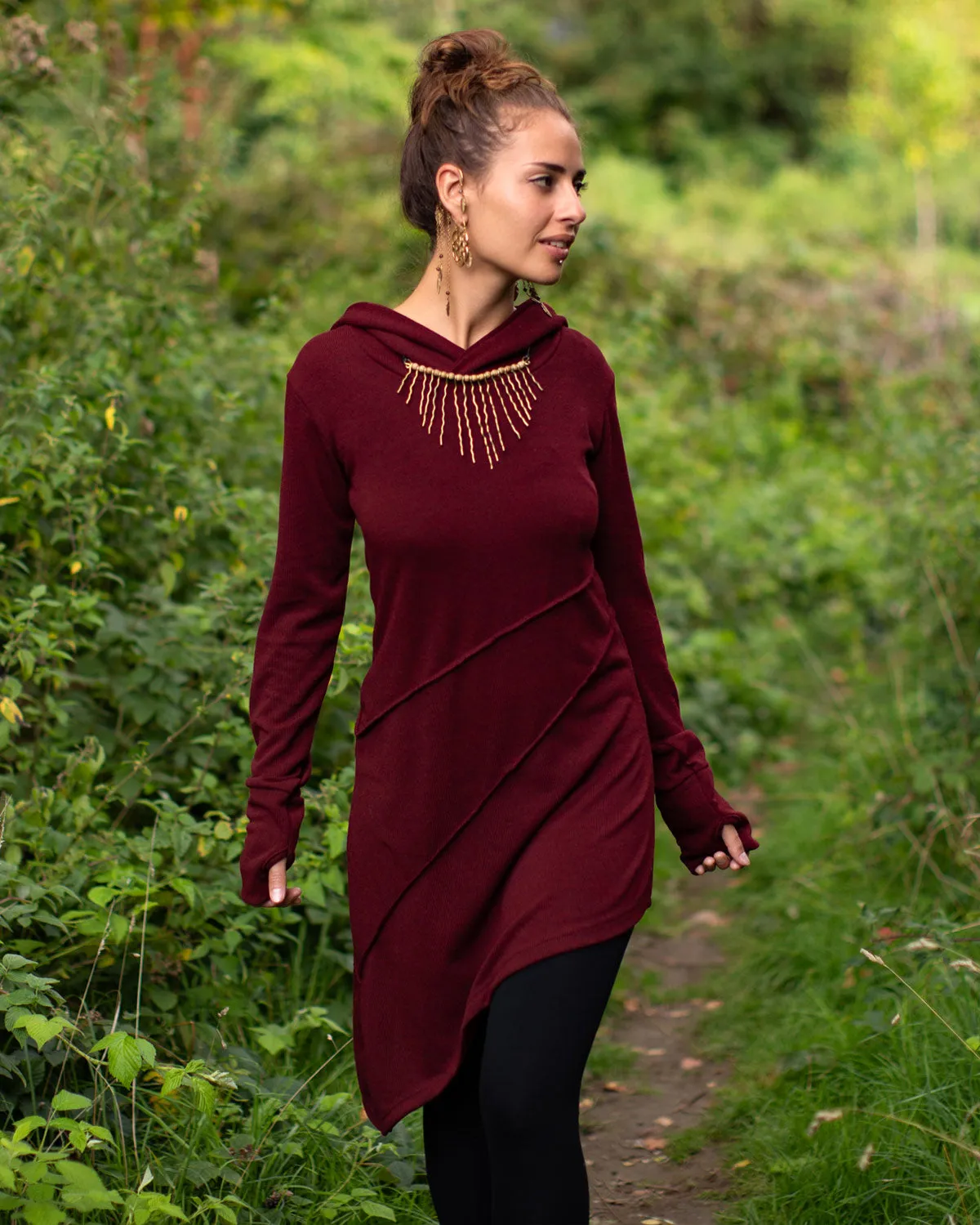 Hooded Pixie Dress Wine Red