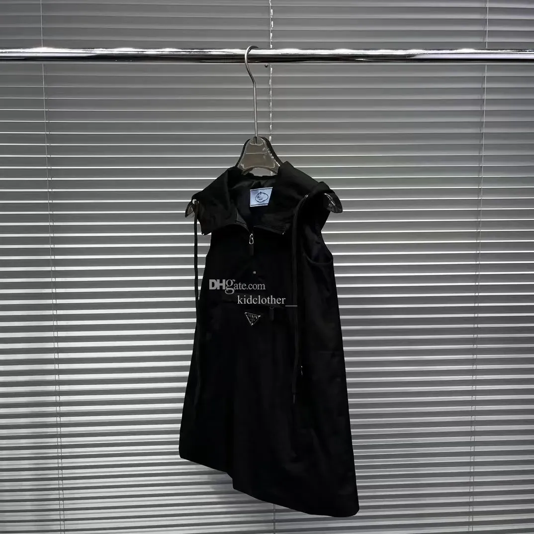 Hoodies girls dress girl skirt Kid designer clothes girl's hoodie Lapel sleeveless Latest design summer hood fasion dresses luxury brand Triangle logo black