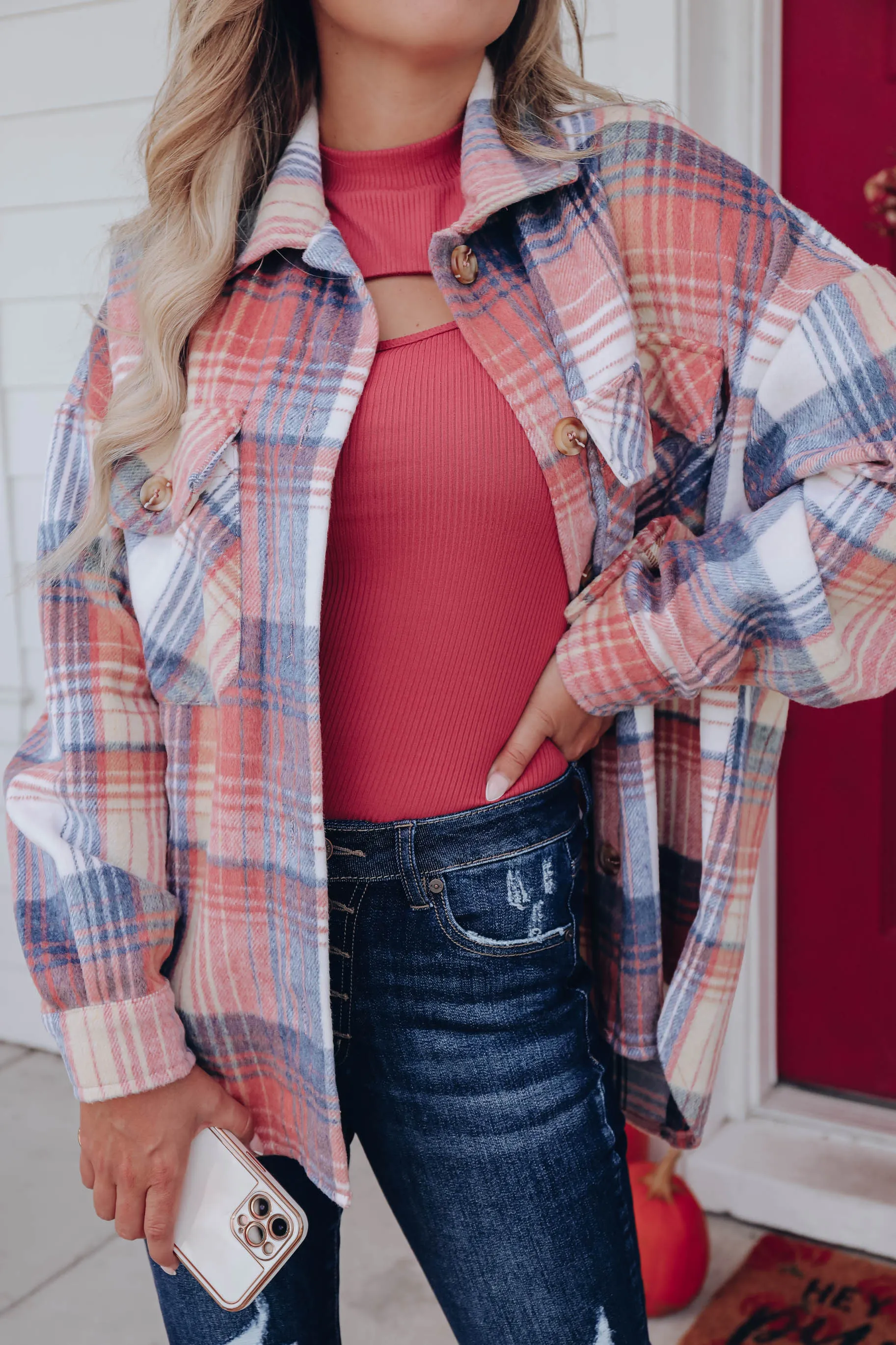 Just Peachy Plaid Jacket - Multi