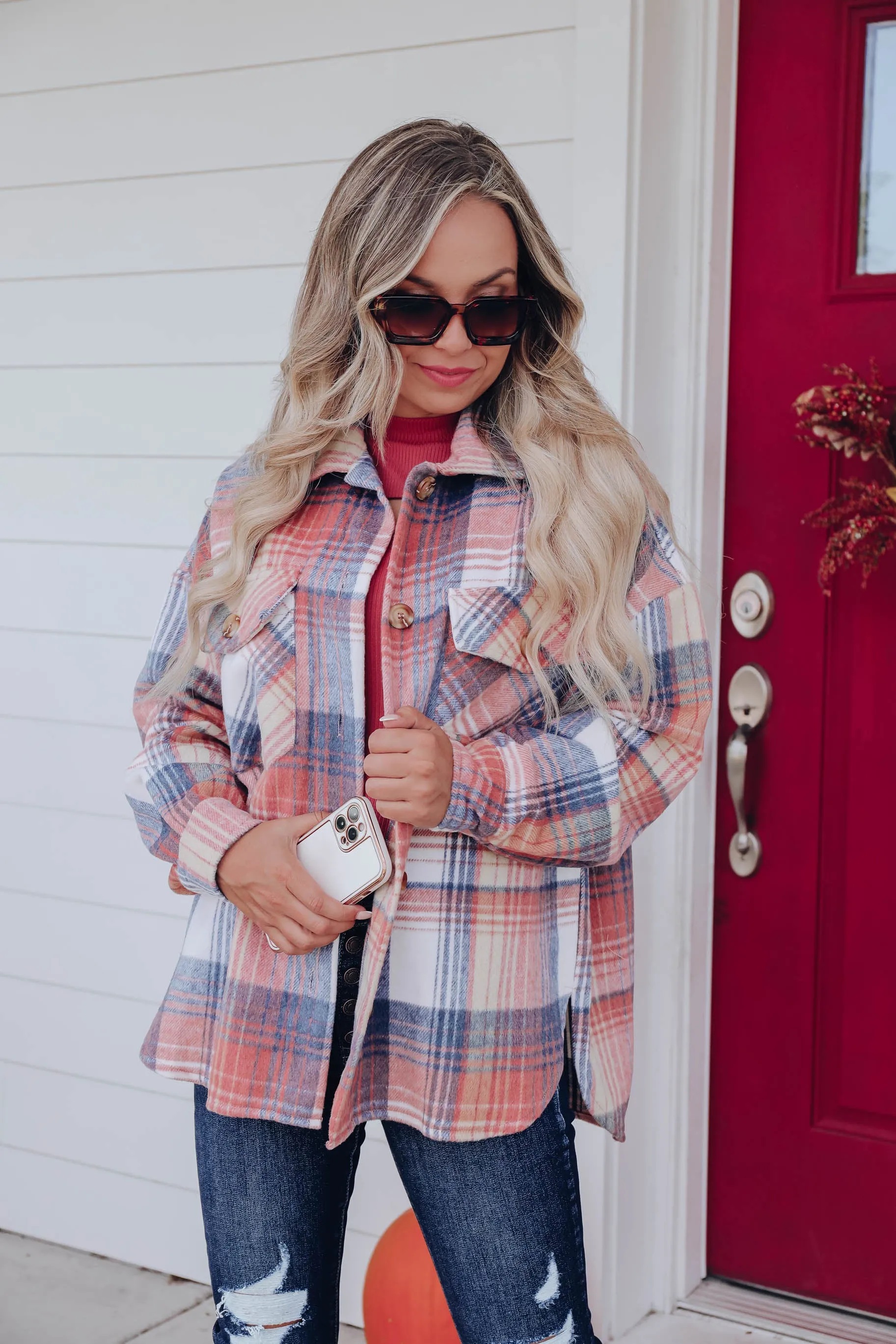 Just Peachy Plaid Jacket - Multi