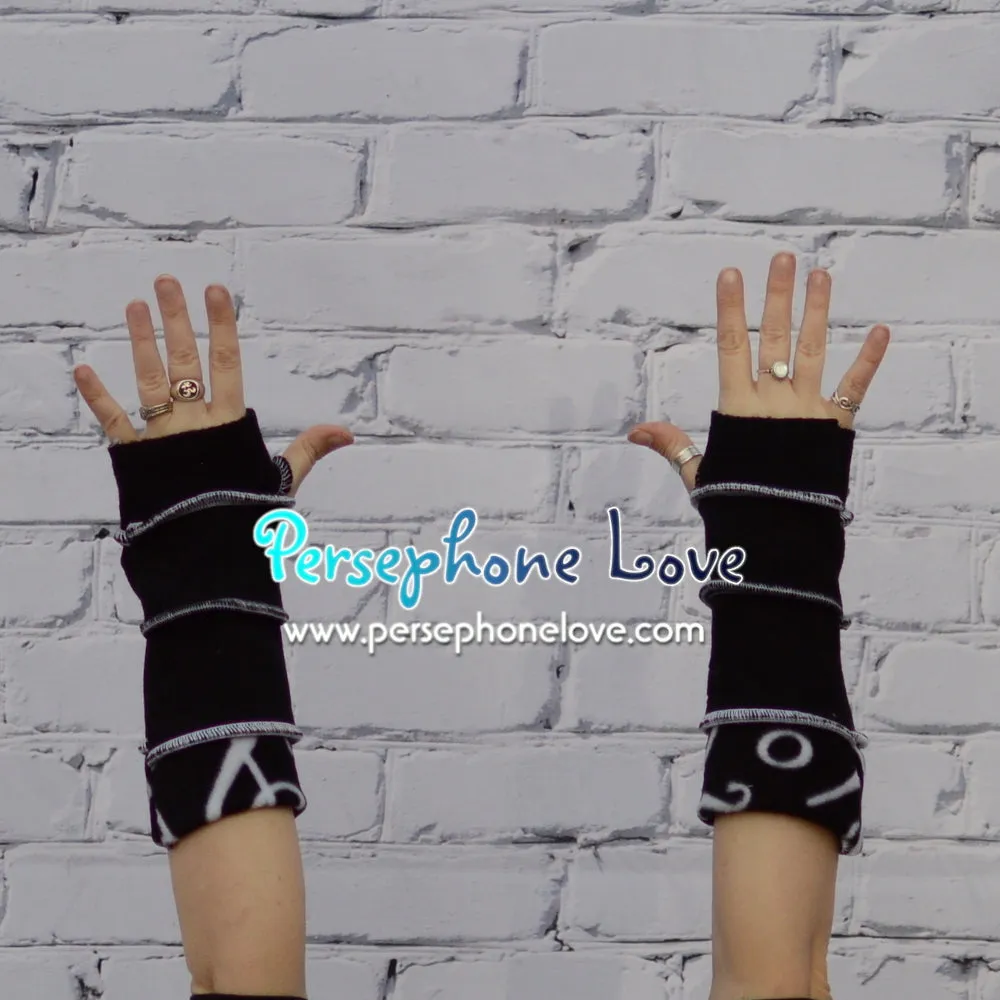 Katwise inspired needle-felted black white music opera upcycled sweater arm warmers-1337