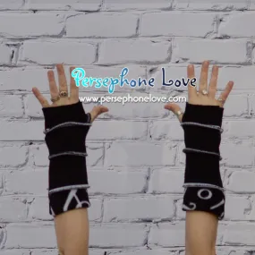 Katwise inspired needle-felted black white music opera upcycled sweater arm warmers-1337
