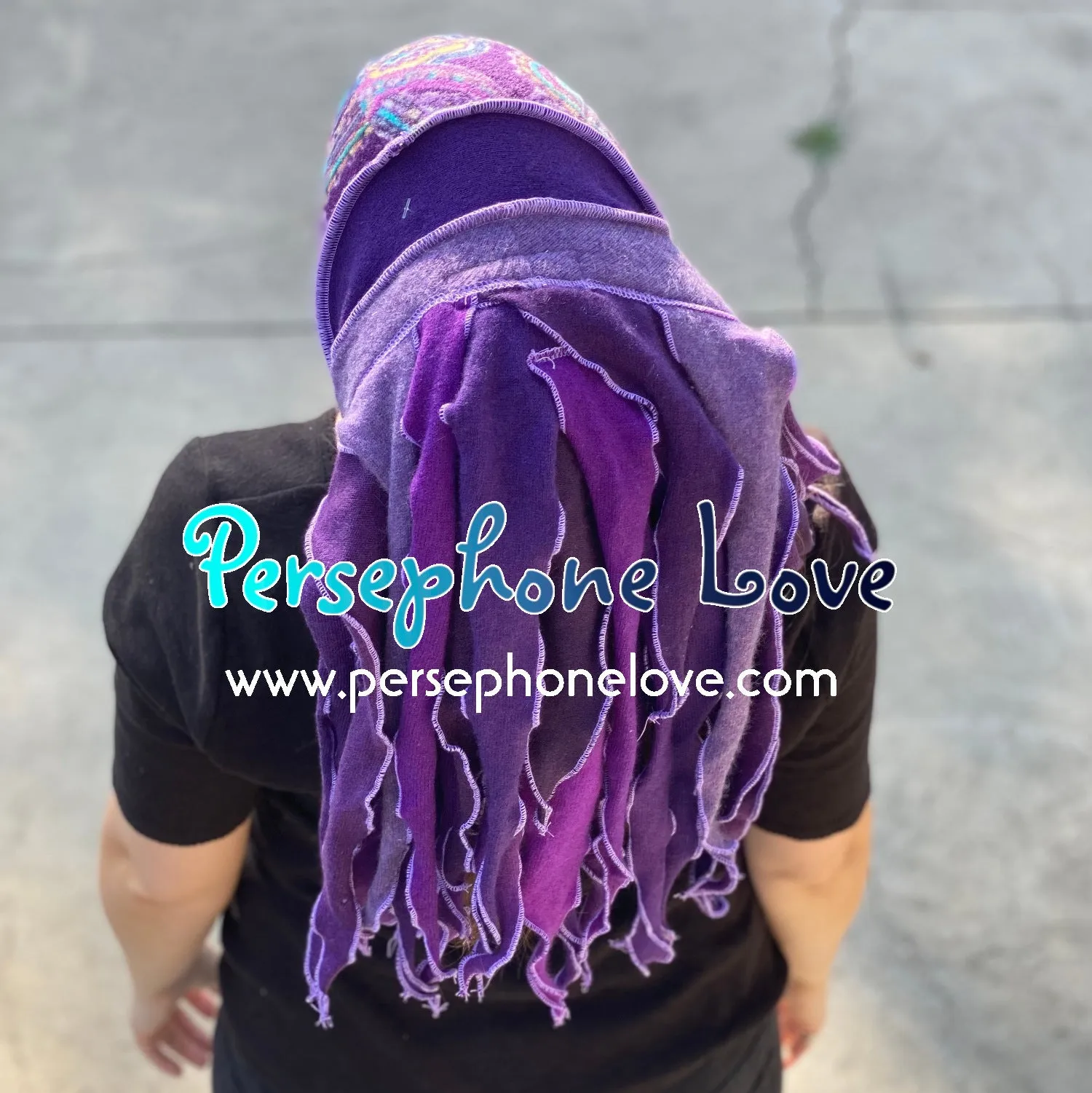 Katwise inspired purple paisley felted 100% cashmere/fleece recycled sweater dreadlock hat-1458