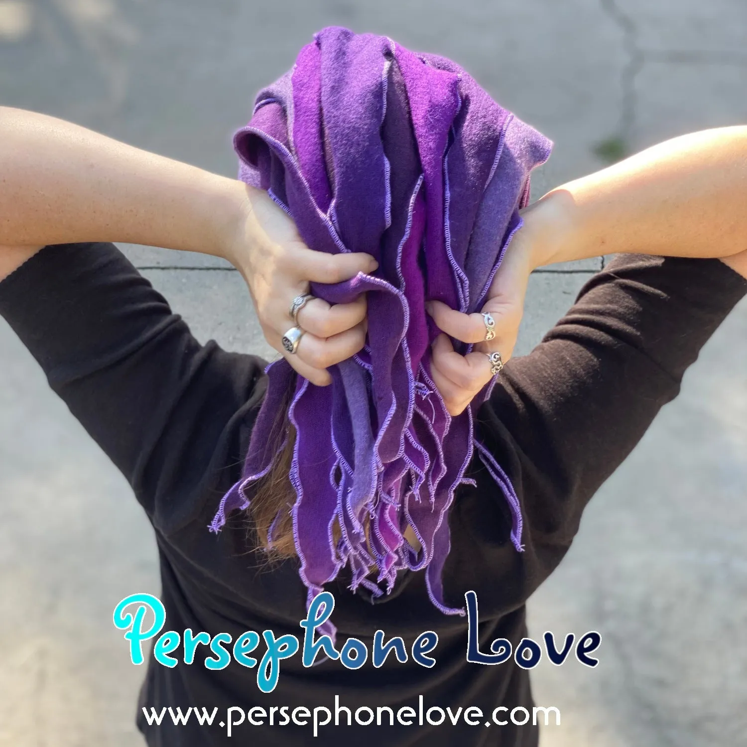 Katwise inspired purple paisley felted 100% cashmere/fleece recycled sweater dreadlock hat-1458