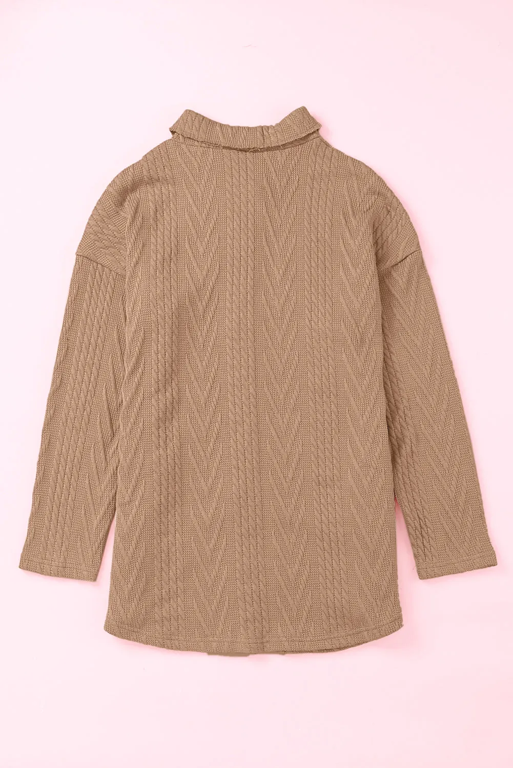 Khaki Casual Textured Button Front Oversized Knit Shacket