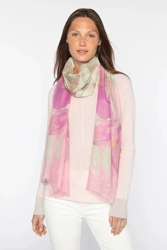 KINROSS CASHMERE - KIWI BLOOMS PRINT SCARF