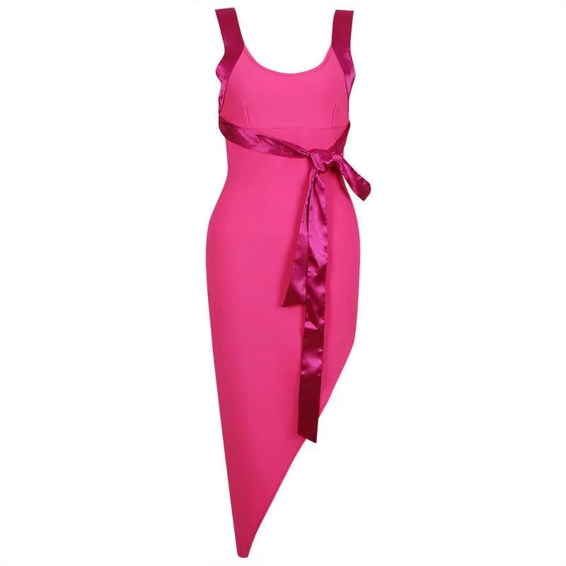 KittenAlarm - Merrita Square Neck Asymmetric Hem Midi Dress