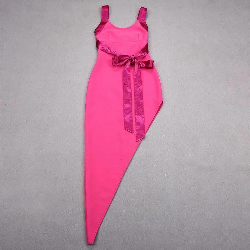 KittenAlarm - Merrita Square Neck Asymmetric Hem Midi Dress