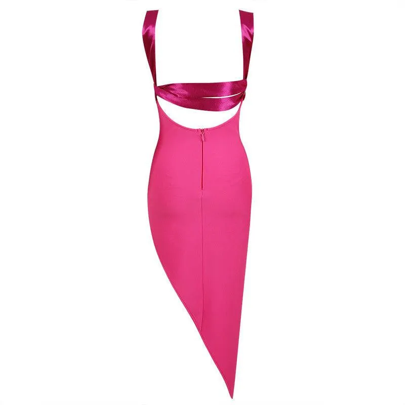 KittenAlarm - Merrita Square Neck Asymmetric Hem Midi Dress