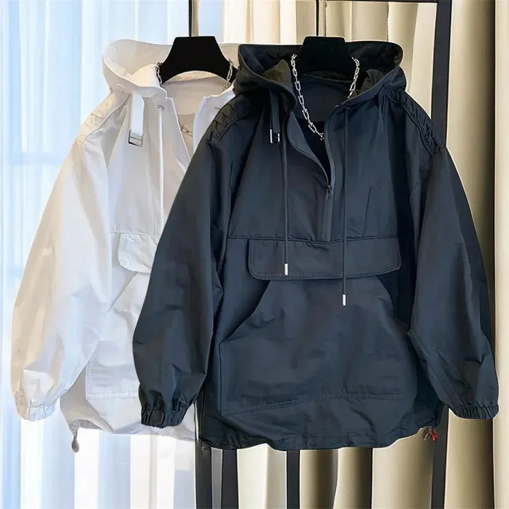 Korean Fashion Brand Couple Wear Men's Jacket Windbreaker Design Casual Loose Coat Trend Spring and Autumn Hooded Charge Coat
