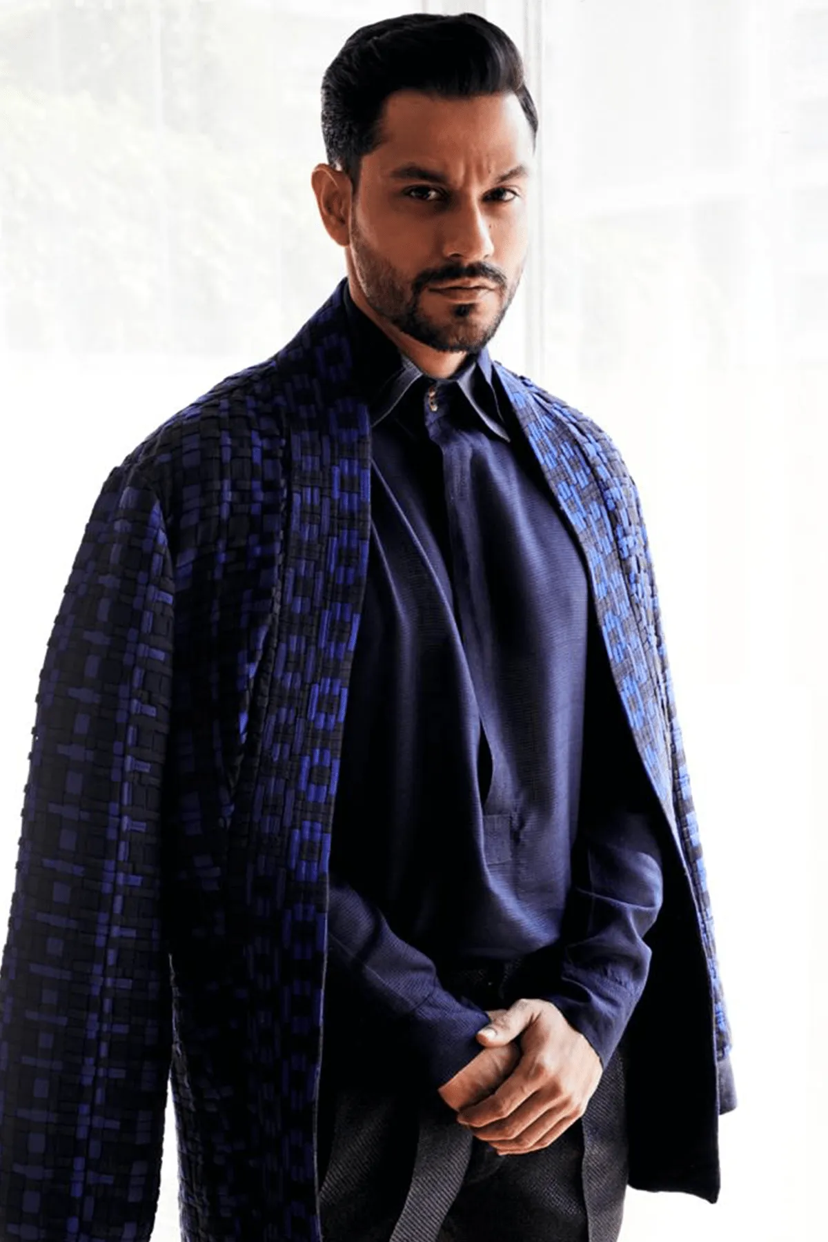 Kunal Khemu In Weave Textured Jacket with Short Kurta and Textured Pants