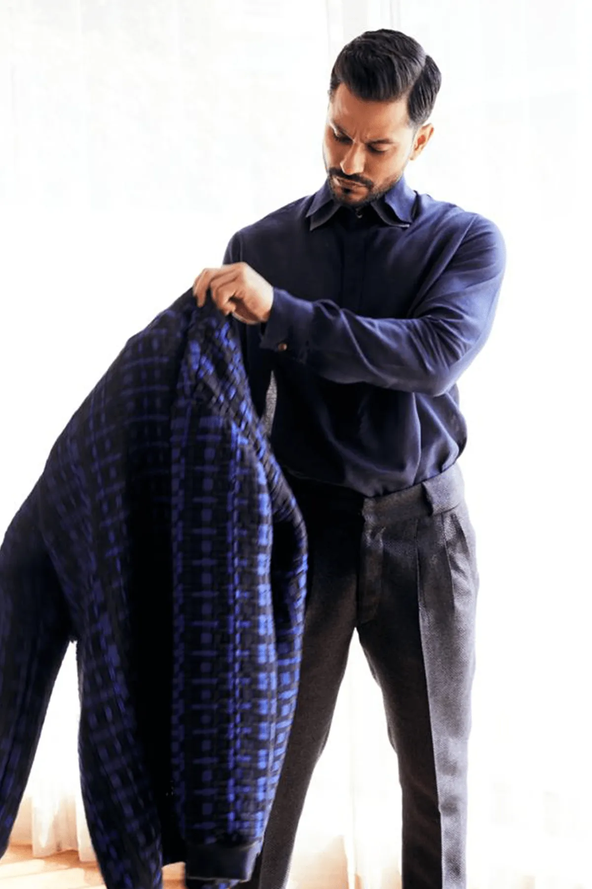 Kunal Khemu In Weave Textured Jacket with Short Kurta and Textured Pants