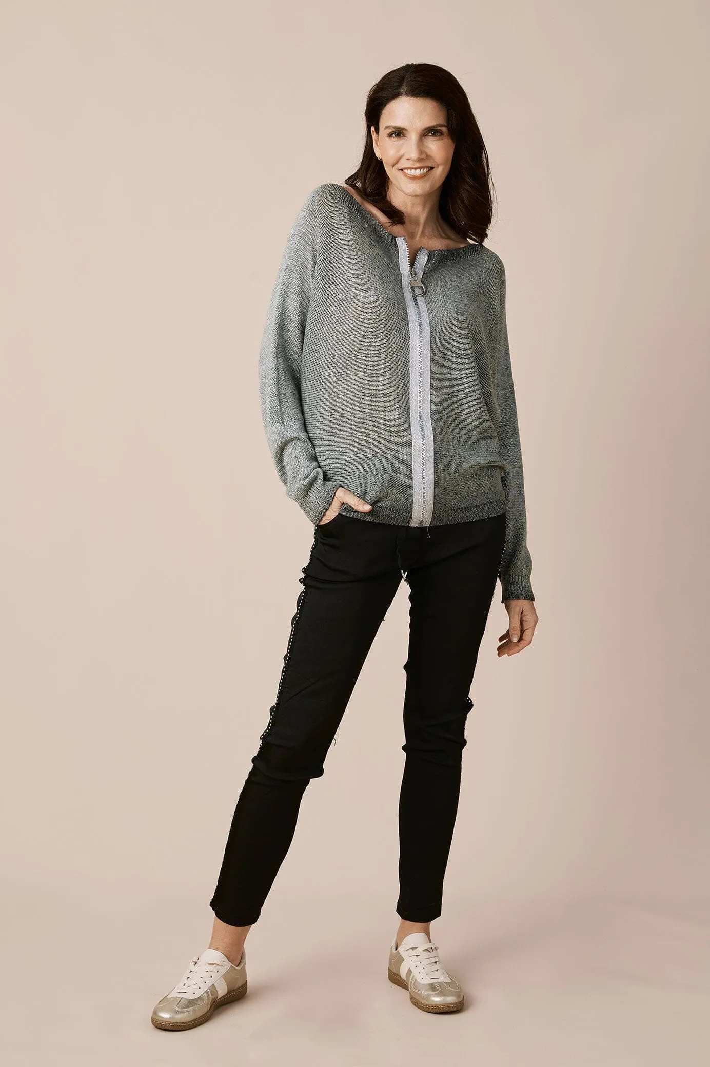 Kyle Zipped Cardigan Khaki Shimmer