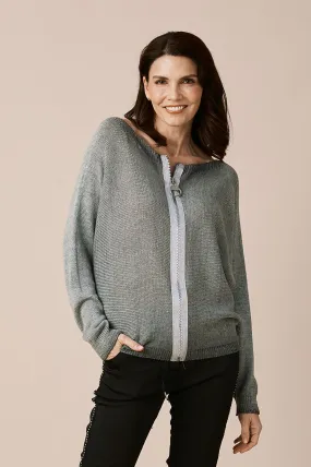 Kyle Zipped Cardigan Khaki Shimmer