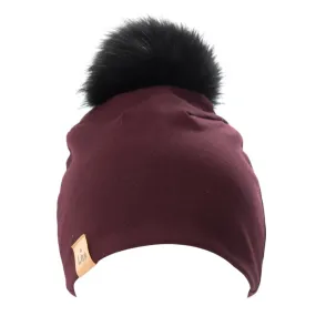 Lox Lion Single Pom Pom Bamboo Beanie - Burgundy (XS, 0-3 Months)