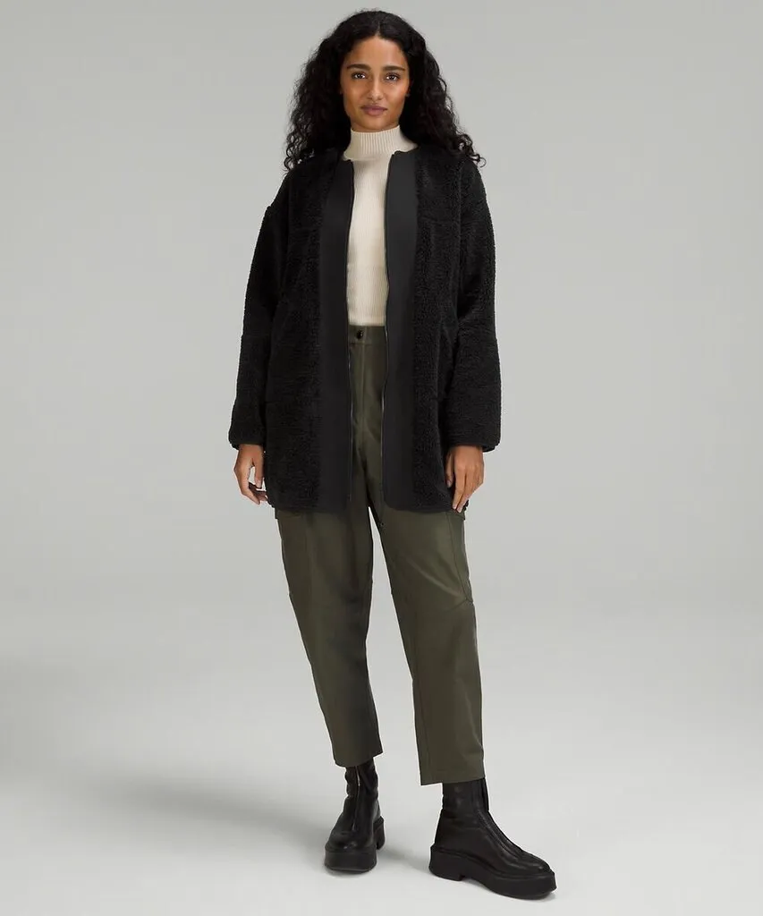 Lululemon Collarless Textured Sherpa Fleece Long Jacket Black - Size 4