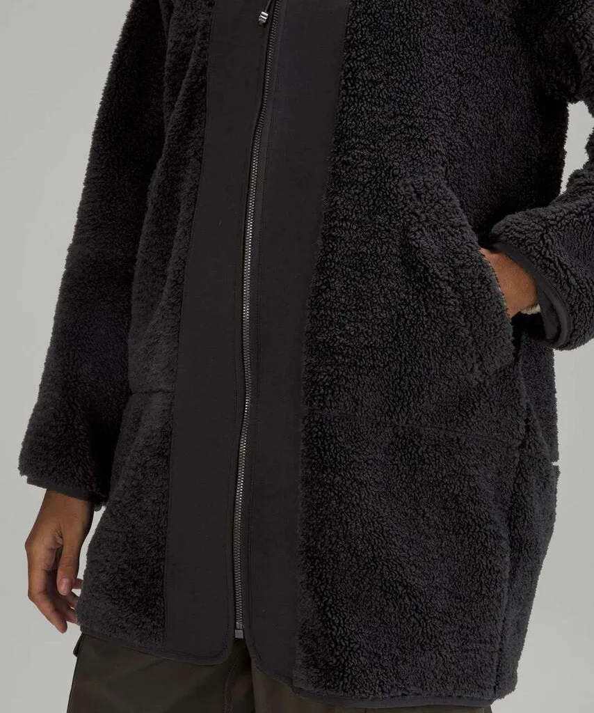 Lululemon Collarless Textured Sherpa Fleece Long Jacket Black - Size 4