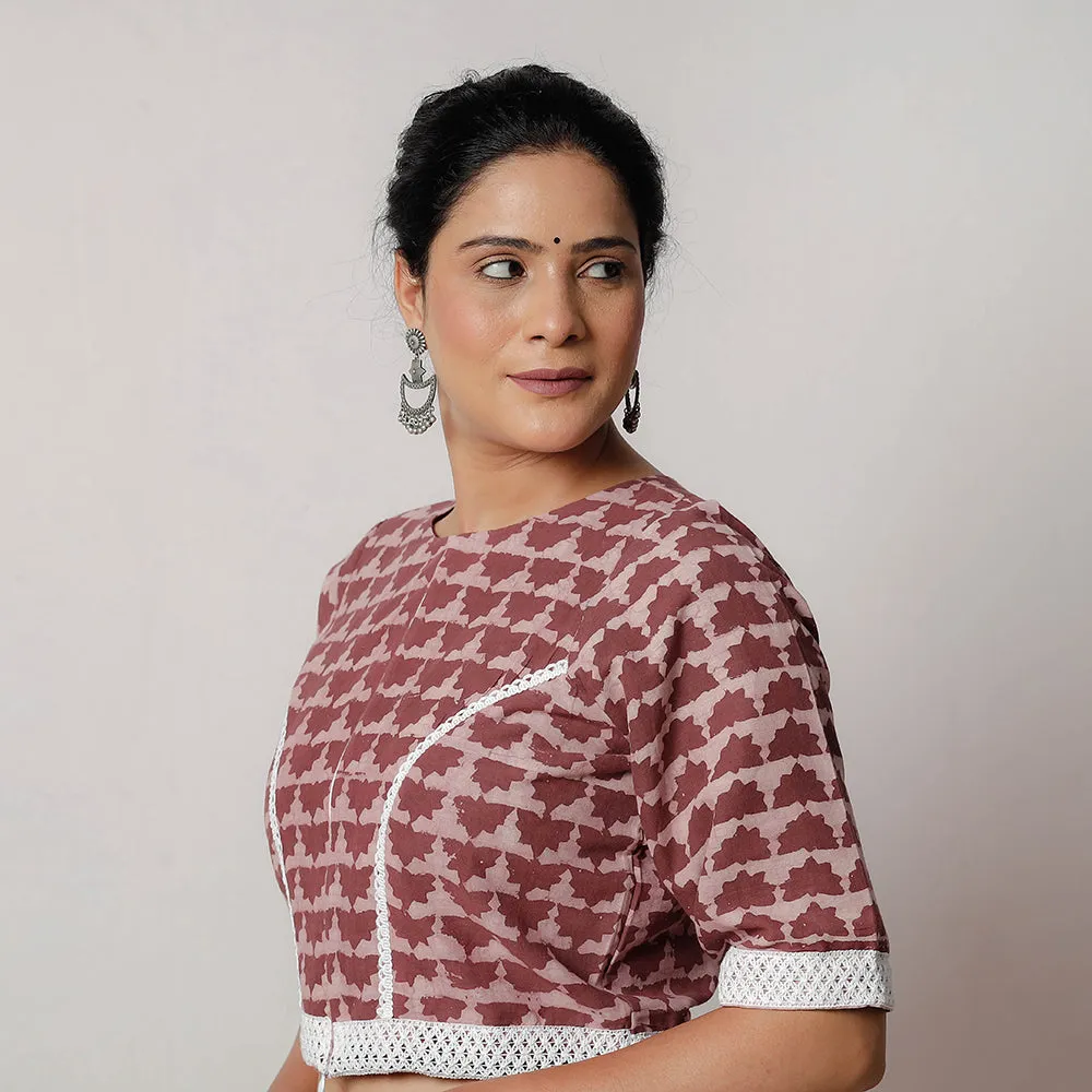 Maroon - Bagru Dabu Block Printed Cotton Stitched Blouse