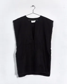 Matteau short linen poncho, black, 8