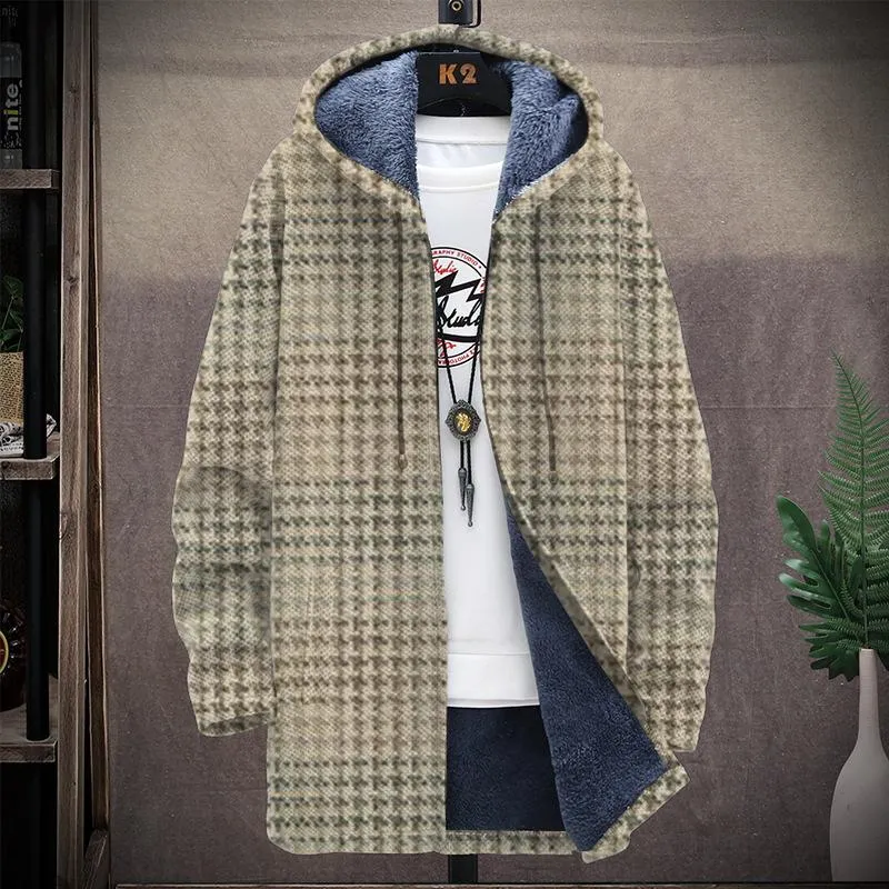 Men's Printed Hooded Two-pocket Plush Thickened Long-sleeved Cardigan Jacket 41733560L