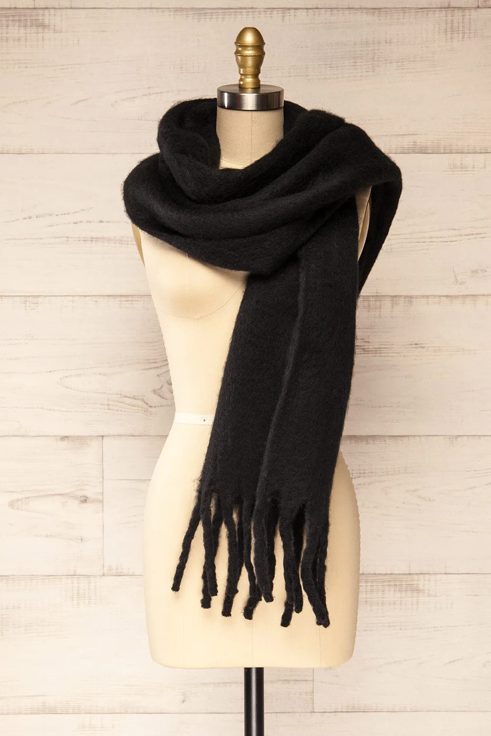 Newnham Black | Oversized Soft Knit Scarf