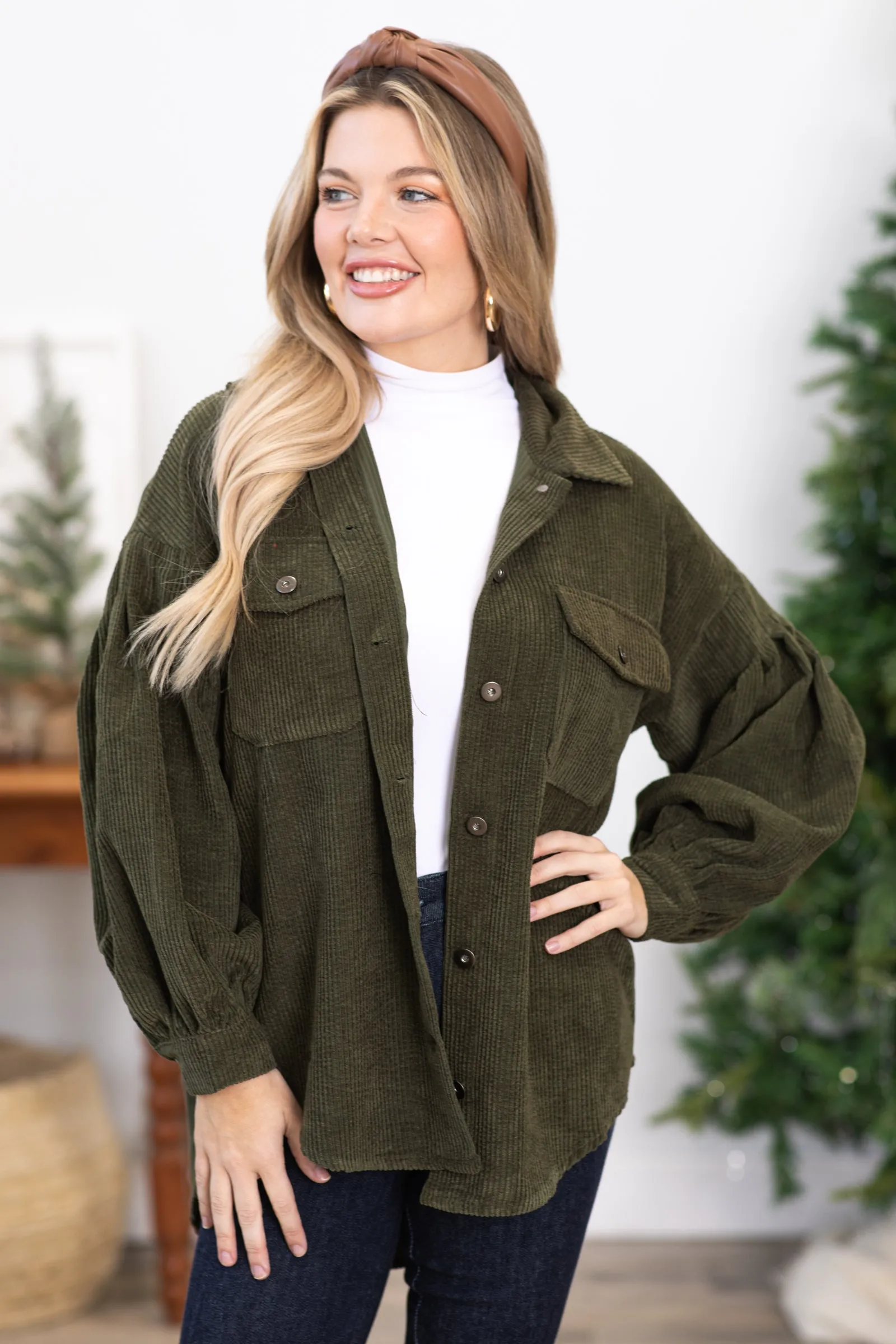 Olive Drop Shoulder Shacket