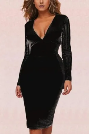 Olivia Long Sleeve Bandage Midi Dress - Classic Black