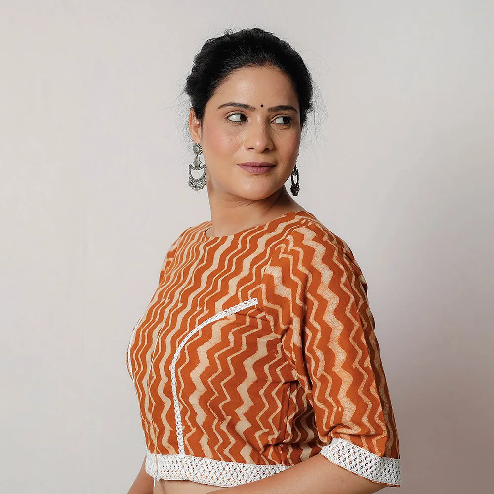 Orange - Bagru Dabu Block Printed Cotton Stitched Blouse