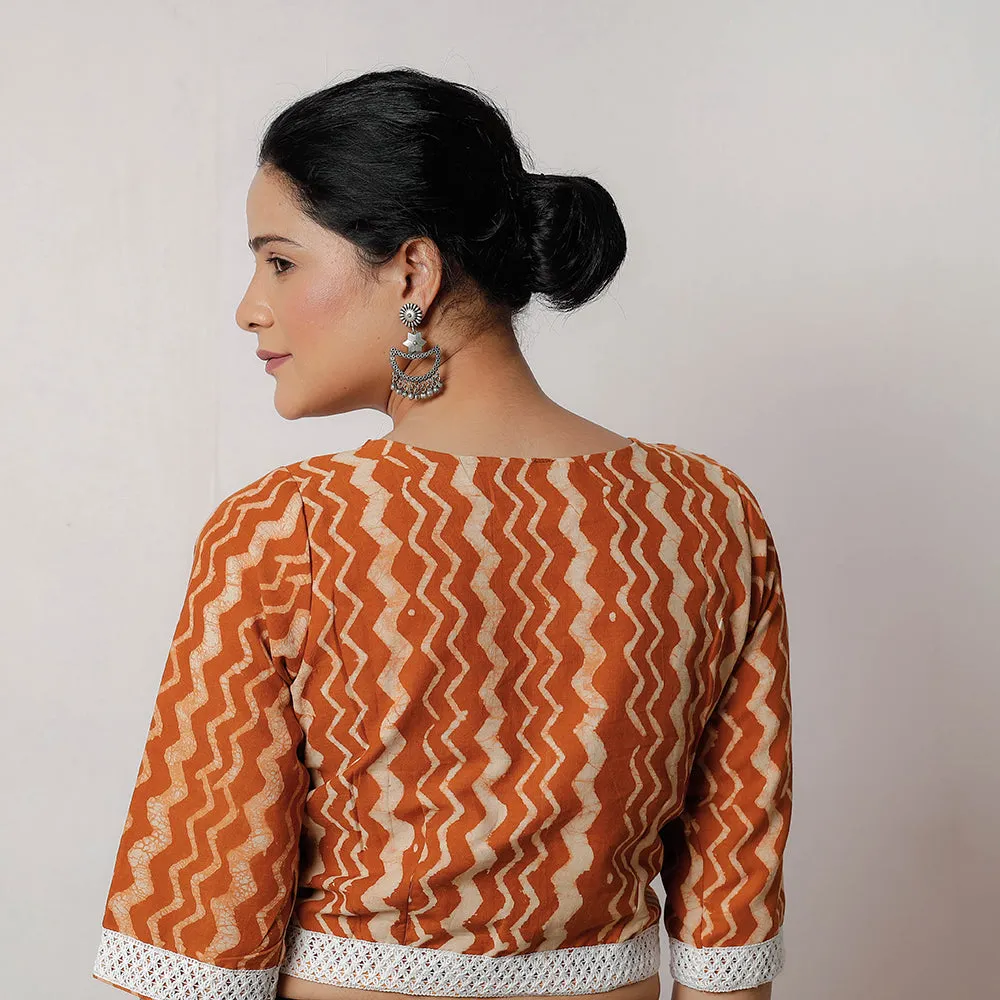 Orange - Bagru Dabu Block Printed Cotton Stitched Blouse