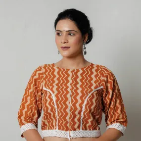 Orange - Bagru Dabu Block Printed Cotton Stitched Blouse