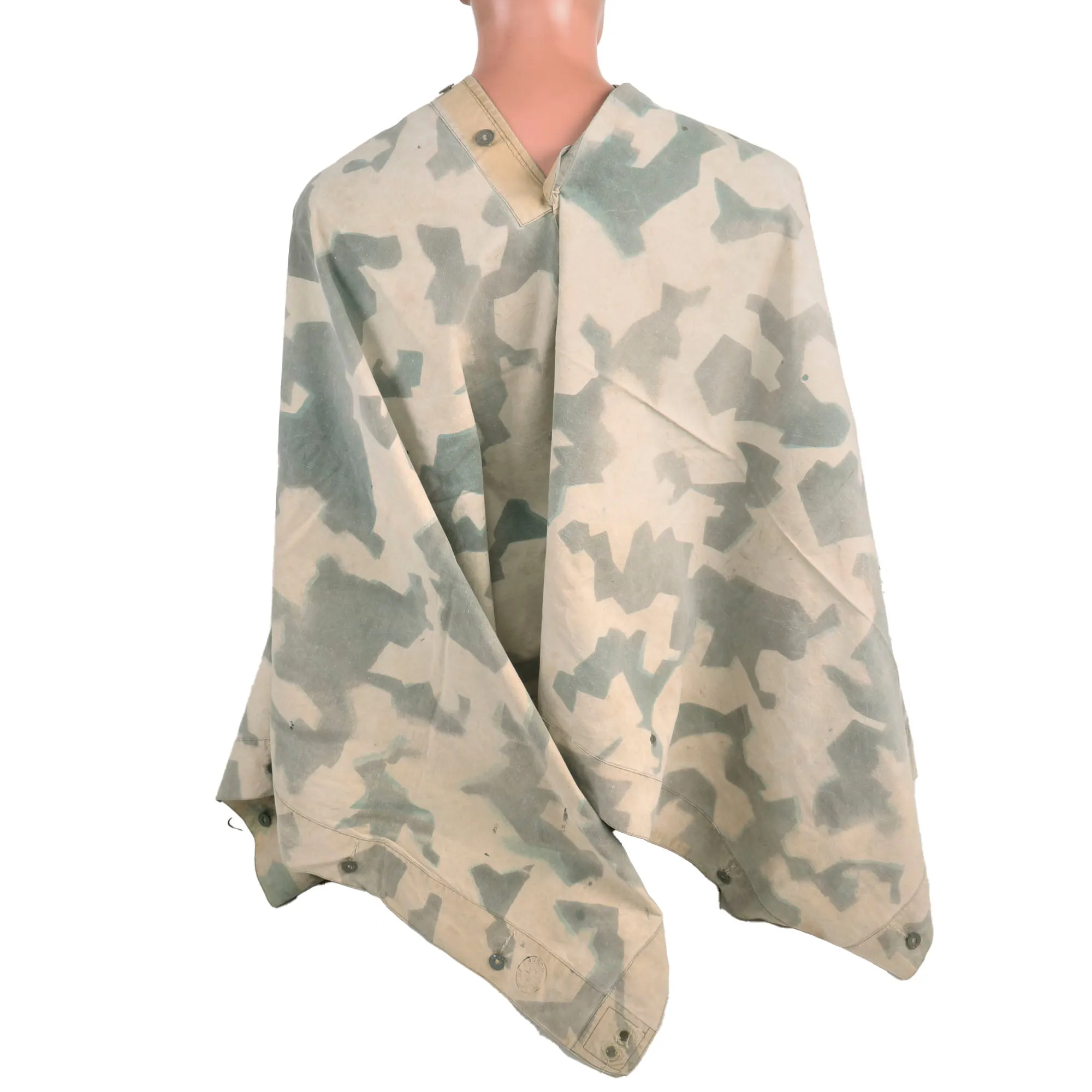 Original French WWII M-1935 Shelter Half Poncho with Rare Screen Printed Geometric Camouflage Pattern - dated 1940