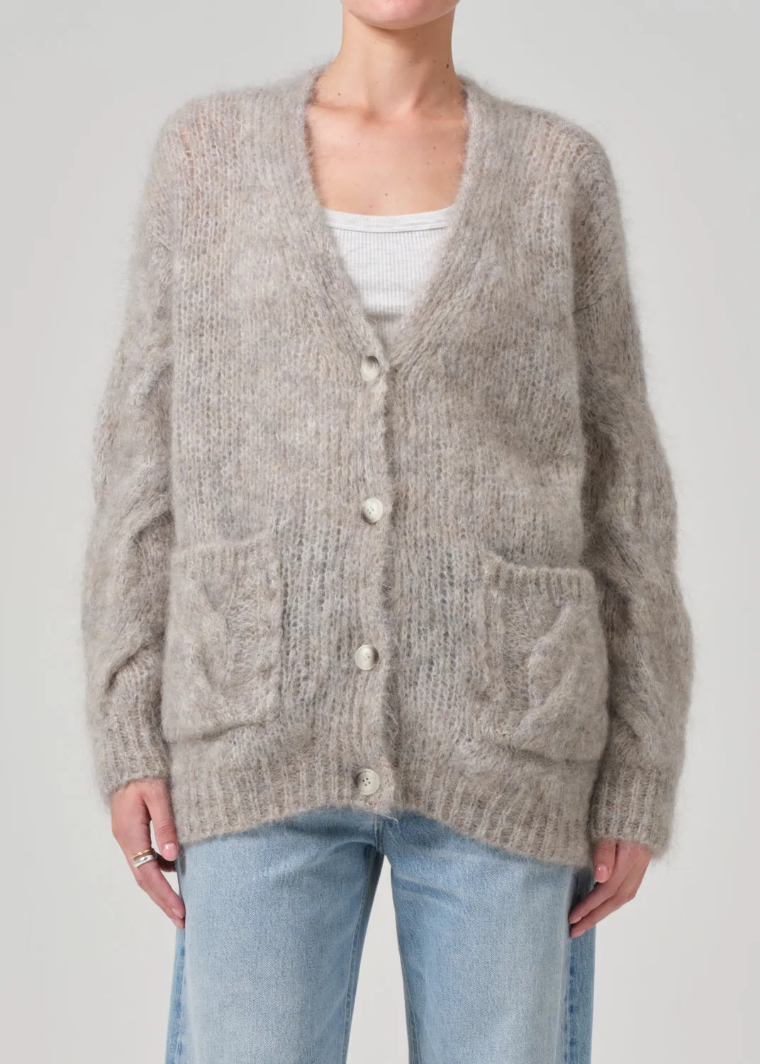 Padma Cable Cardigan in Oatmeal Grey