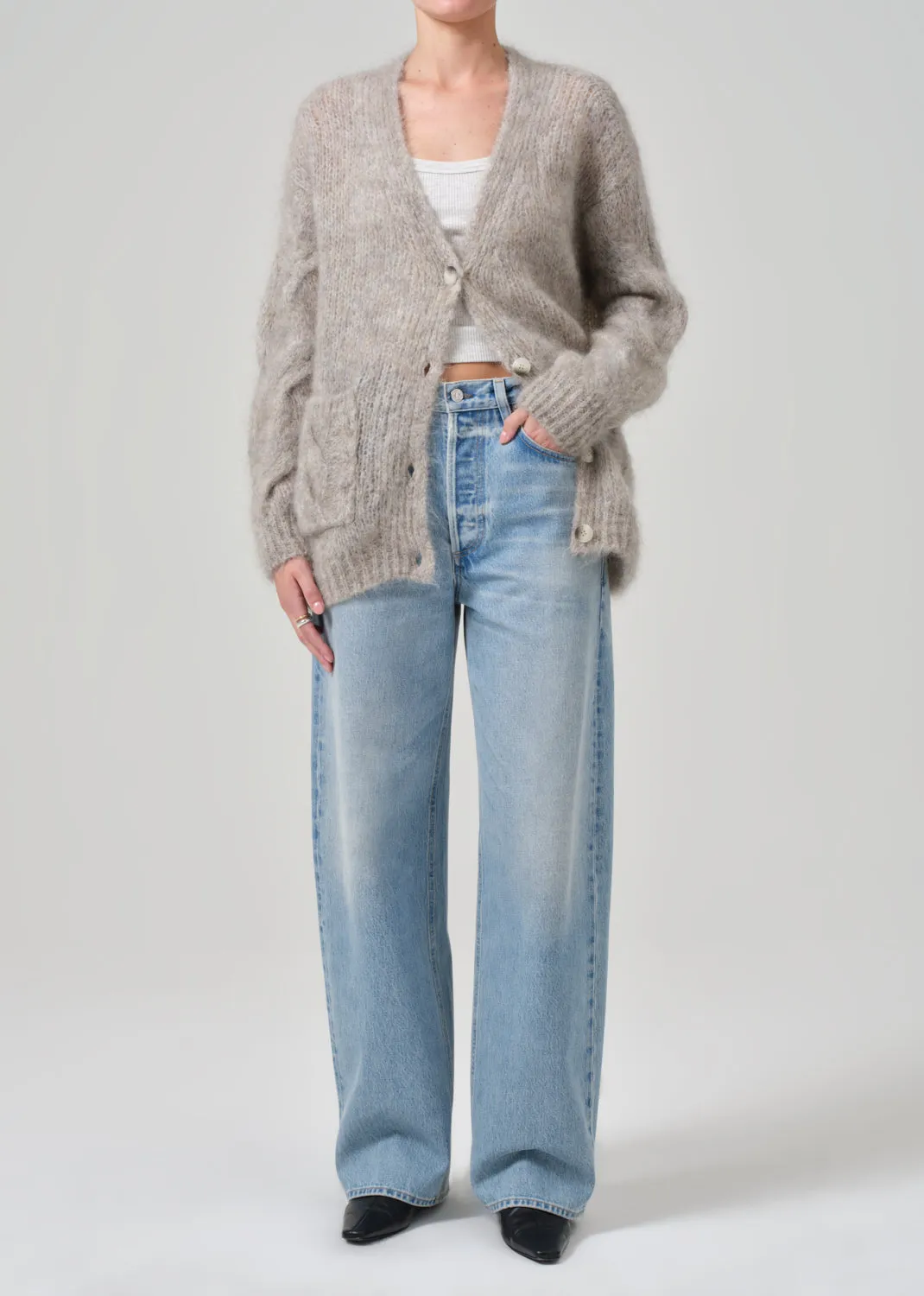 Padma Cable Cardigan in Oatmeal Grey