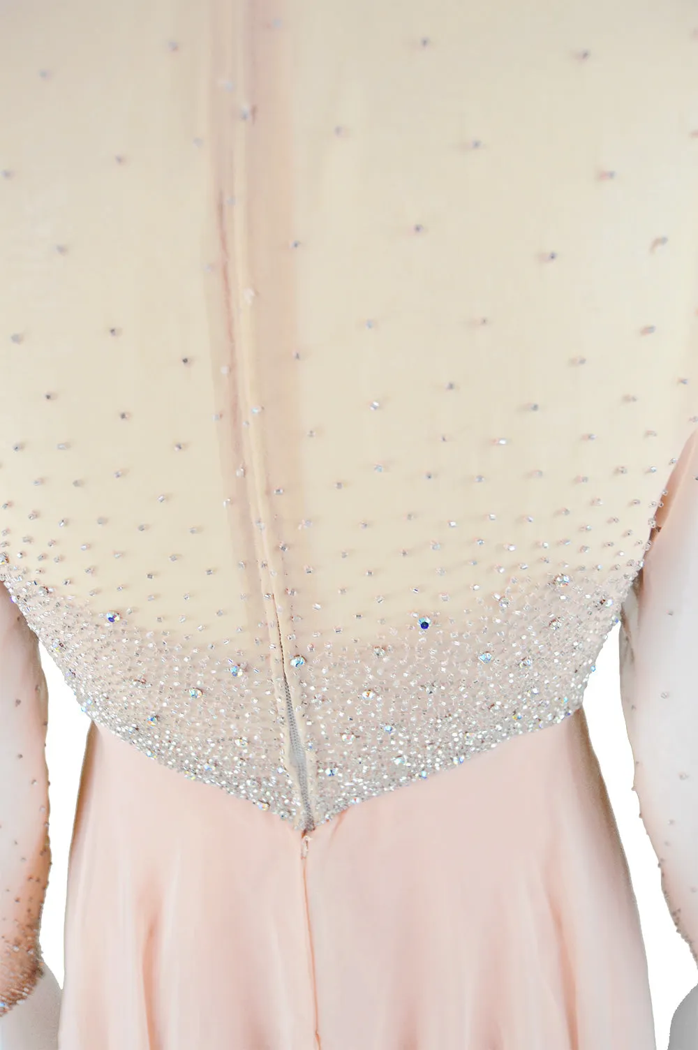 Peach Vintage Chiffon Beaded Evening Gown, 1960s