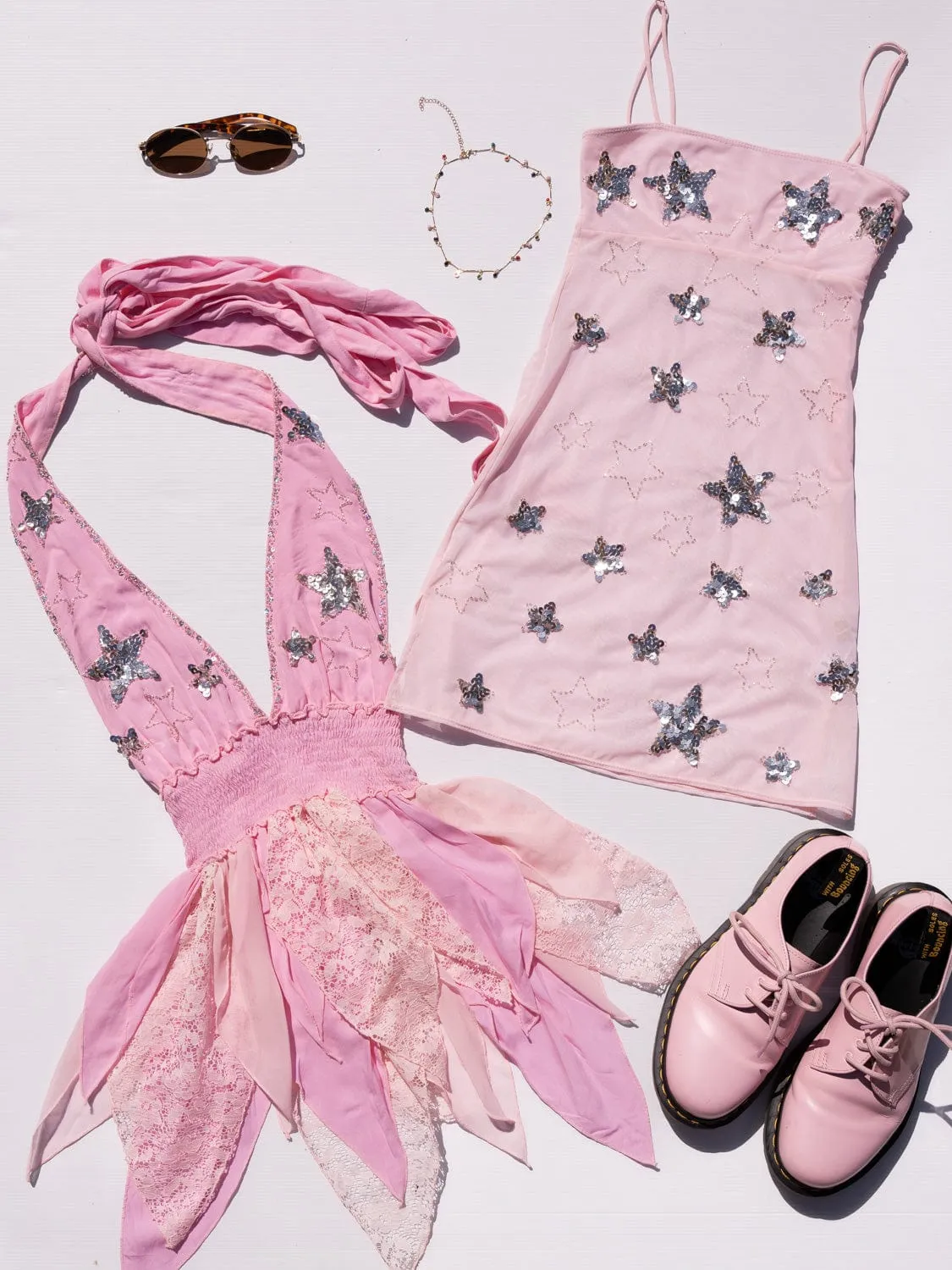PHOENIX SPARKLE STAR PIXIE MINI DRESS  / PINK
