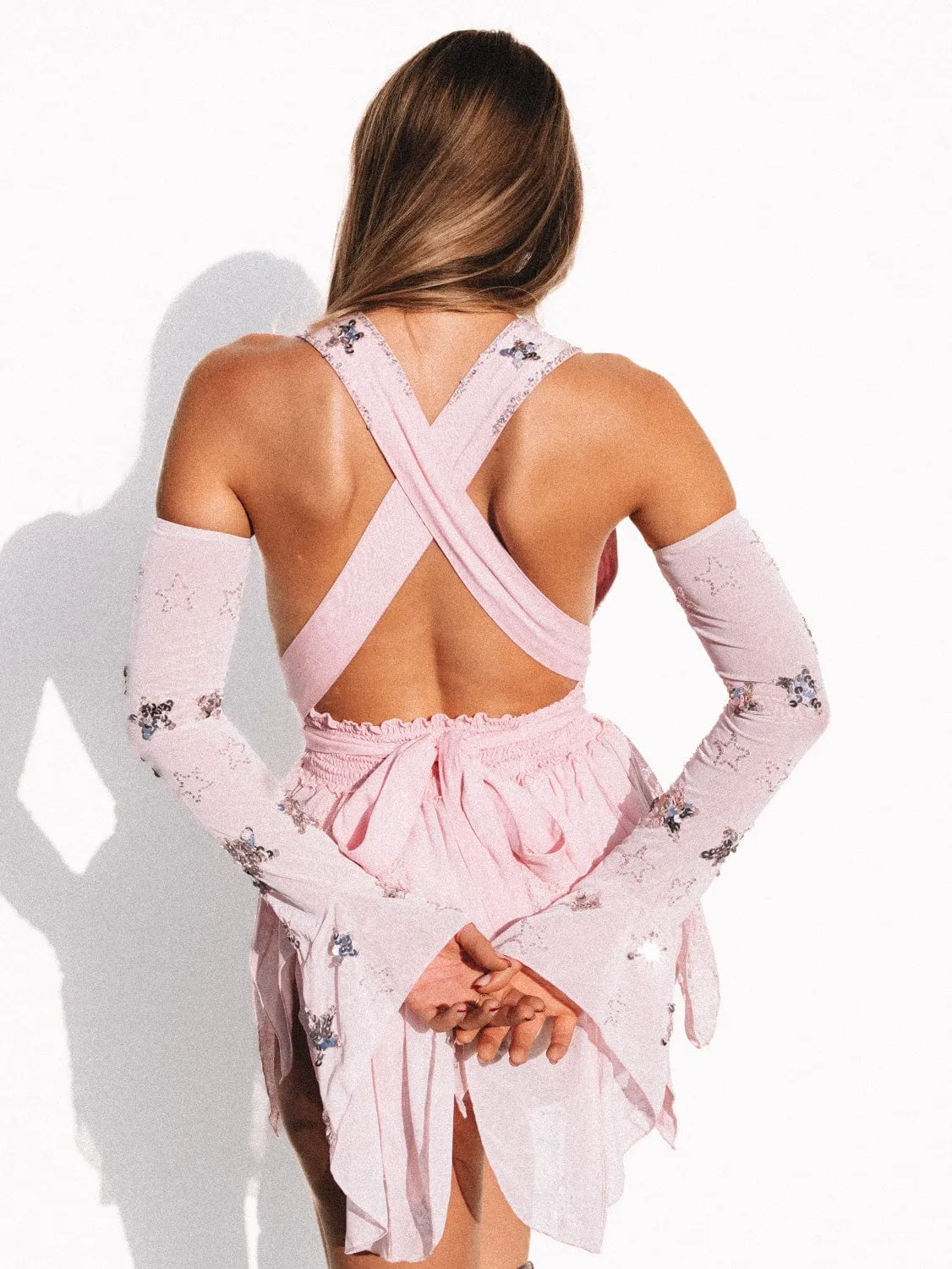 PHOENIX SPARKLE STAR PIXIE MINI DRESS  / PINK