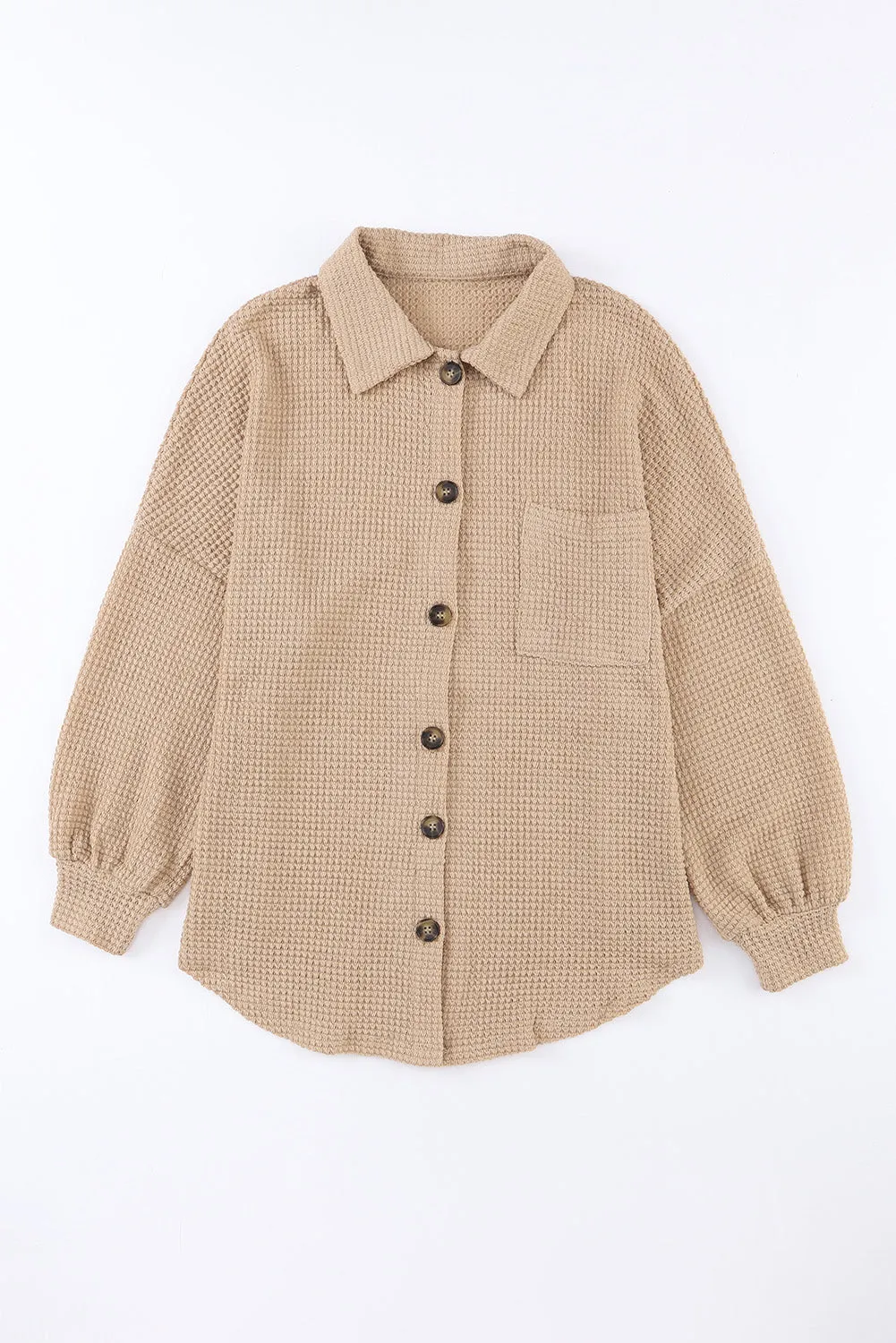 Pink Waffle Knit Button Up Casual Shirt